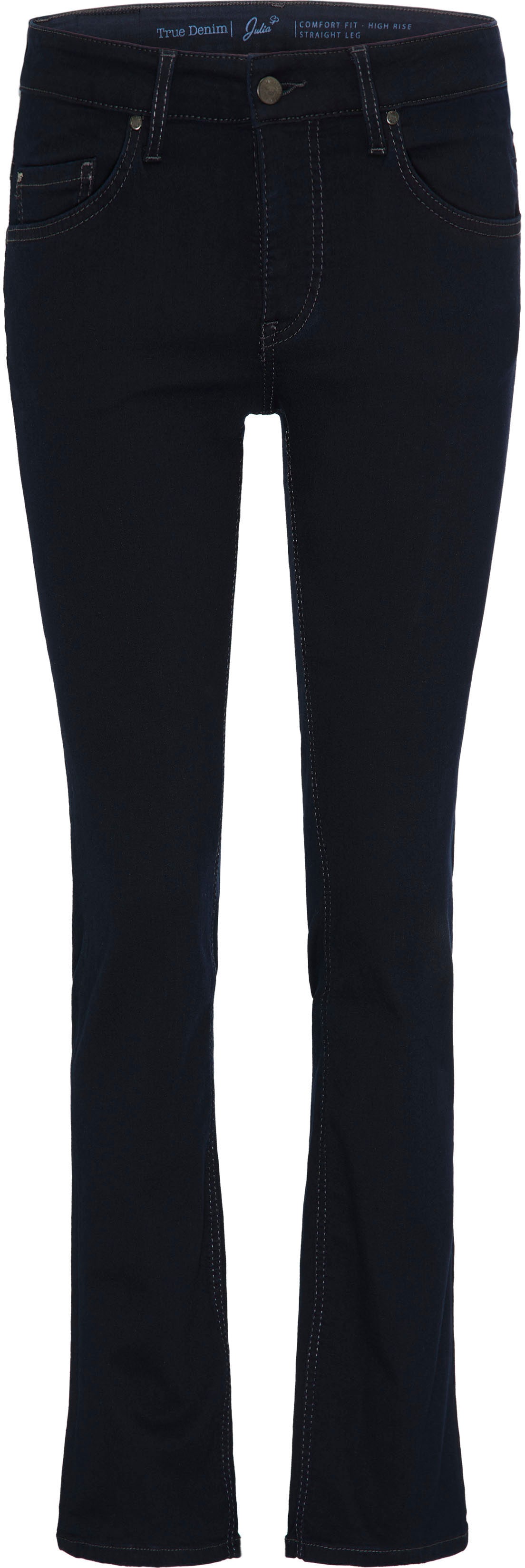 Regular-fit-Jeans MUSTANG "Julia", Damen, Gr. 30, Länge 30, blau (rinse wash), Denim/Jeans, Obermaterial: 74% Baumwolle, 22% Polyester, 4% Elasthan, unifarben, regular fit knöchellang, Jeans, im Five-Pocket Style