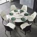 Modern White Round Marble Tabletop Dining Table with Lazy Susan, Black and Gold Leg, Dining Room Table