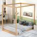 Full Size Modern Floor Wooden Canopy Platform Bed with Support Legs
