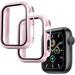 Watch Case Compatible for Apple Watch Series 6 5 4 SE 44mm 40mm Accessories for Women Men with Tempered Glass Screen Protector- 2 Packs (Pink 44mm)