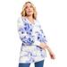 Plus Size Women's V-Neck French Terry Sweatshirt by June+Vie in Blue Haze Tie Dye Bouquet (Size 26/28)
