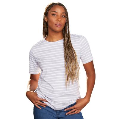 Plus Size Women's Short-Sleeve Crewneck One + Only Tee by June+Vie in Heather White Stripes (Size 14/16)