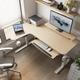Inbox Zero Marquasha L Shaped Standing Desk w/ Monitor Stand & LED Strips, Dual Motor Wood/Metal in Black | 61.25 W x 43.25 D in | Wayfair