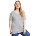 Plus Size Women's Short-Sleeve V-Neck One + Only Tunic by June+Vie in Heather Grey (Size 14/16)