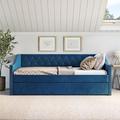 Red Barrel Studio® Madonna Twin Daybed w/ Trundle Velvet in Blue/Brown | 33 H x 42.5 W x 81.5 D in | Wayfair 993C55E637CA435CA9814FCC2A42FA66