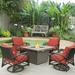 Lark Manor™ Roam 5 Piece Rattan Square Multiple Chairs Seating Group w/ Cushion Synthetic Wicker/All - Weather Wicker/Wicker/Rattan in Red | Outdoor Furniture | Wayfair