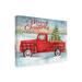 The Holiday Aisle® Red Plaid Truck w/ Puppies Christmas by Melinda Hipsher - Unframed Graphic Art on Canvas in Green/Red/White | Wayfair