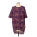Lularoe Casual Dress - Shift Crew Neck Short sleeves: Purple Floral Dresses - Women's Size 2X-Small