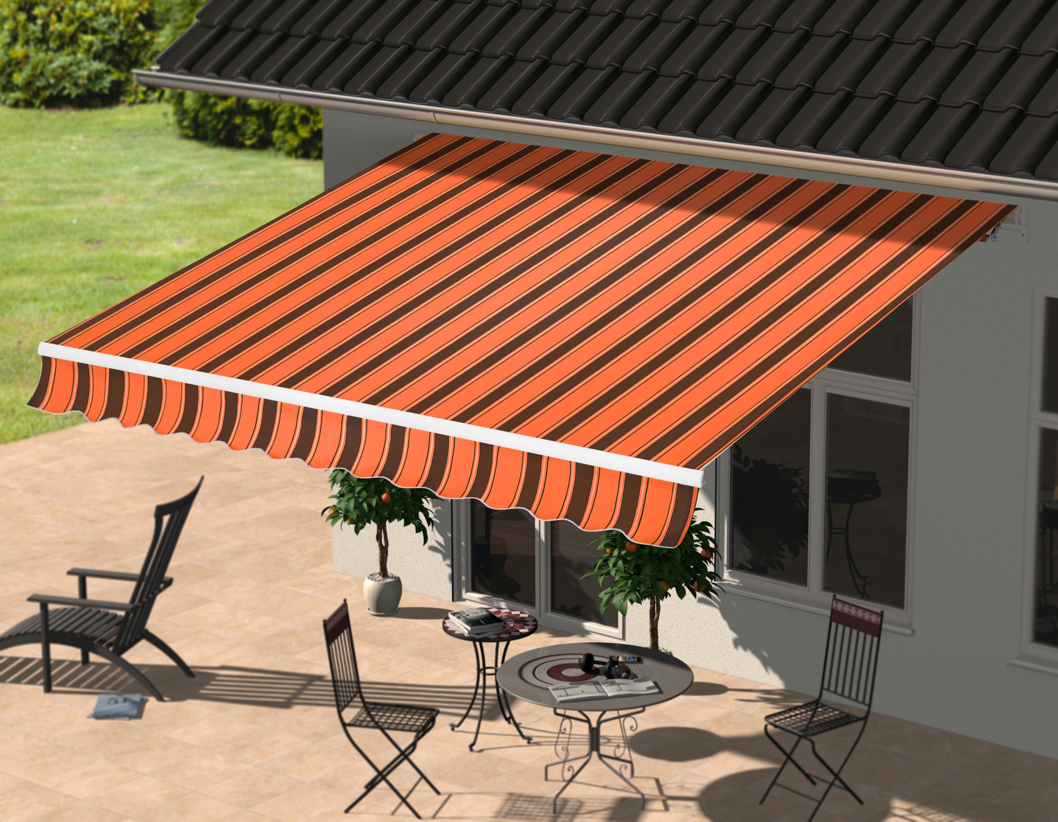 Gelenkarmmarkise KONIFERA "Cadaqués", orange (orange, braun), B:395cm, Polyester, Markisen, Gelenkarm-Markise, Breite/Ausfall: 395 x 250 cm, Neigungswinkel verstellbar Image