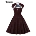 Tonval – robe de soirée Vintage col montant ajourée bouton avant manches cape pois robe