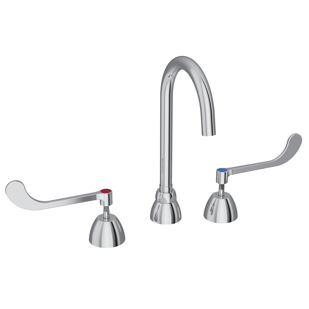 Elkay LK800GN05T6 Deck Mount Faucet w/ 5" Gooseneck Spout & 6" Wrist Blade Handles - 8" Centers, Silver