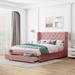 Queen Size Storage Bed Velvet Upholstered Platform Bed with Wingback Headboard and Drawe