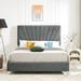 Full Platform Bed Modern Stripe Flannelette Soft Cloth Upholstered Headboard with Strong Wooden Slats and Metal Support Feet