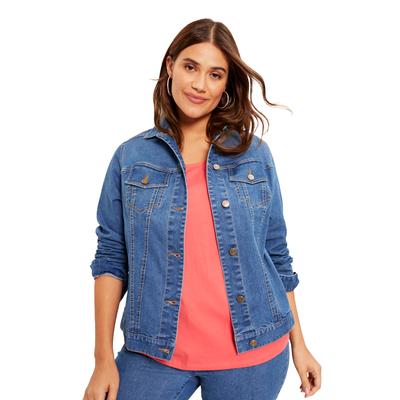 Plus Size Women's Essential Denim Jacket by June+Vie in Medium Wash (Size 14 W)