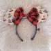 Disney Accessories | Disney Holiday Lodge Snow Mickey Christmas Plaid Minnie Mouse Ears Headband 2021 | Color: Cream/Red | Size: Unisex