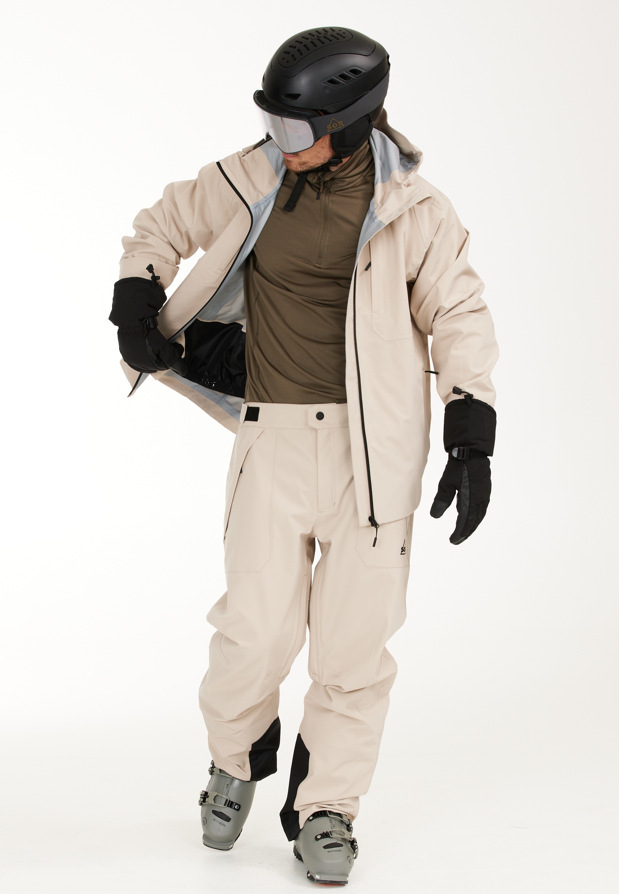 Skihose SOS "Alta", Herren, Gr. L, US-Größen, beige (beige, schwarz), 100% Polyester, mehrfarbig, Hosen Skihose, mit wasserdichtem Design