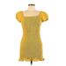 lost & wander Casual Dress - Bodycon Square Short sleeves: Yellow Print Dresses - Women's Size Medium