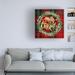 The Holiday Aisle® Merry Christmas Golden Wreath - Unframed on Canvas in Green/Red/Yellow | 14 H x 14 W in | Wayfair