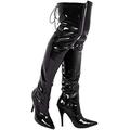 Gizelle Damen Back Lace UP Over The Knee Boots Overknee-Stiefel, Black Patent, 37 EU