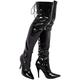 Gizelle Damen Back Lace UP Over The Knee Boots Overknee-Stiefel, Black Patent, 37 EU