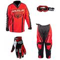 Wulf Linear Kids Motocross Race Suit with Stratos Gloves & Goggles Children Motorbike Motorcycle Off Road MX Set - Red : 5-7 years - GLOVES : 3XS