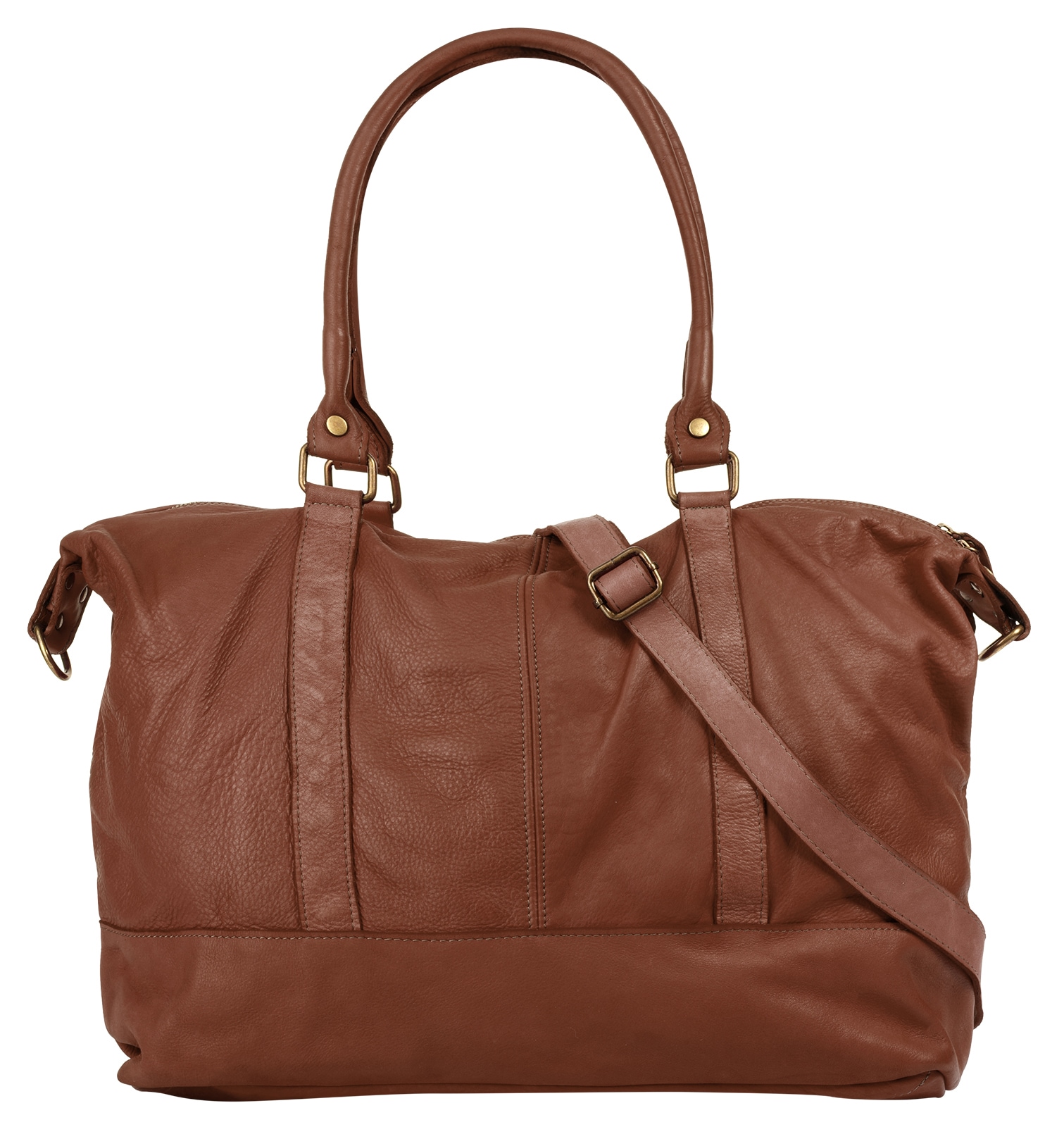 Reisetasche SAMANTHA LOOK, Gr. B/H/T: 42cm x 30cm x 15cm onesize, braun (cognac), Leder, leicht glänzend, unifarben, Taschen, echt Leder, Made in Italy Image