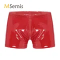 Boxer en cuir verni avec fermeture éclair pour homme Lingerie Sexy slip Look mouillé fermeture