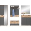 Garderoben-Set INOSIGN "Riga, Breite 280 cm, hochwertige Rillenfräsung, 5-teilig, best. aus:", grau (nox oak nb, basalt grau nb, nox oak mdf tz), B:280cm H:200cm T:38cm, Kastenmöbel-Sets, Garderobenschrank, Sitzbank, Paneel, Garderobenspiegel,...