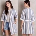 Anthropologie Jackets & Coats | Anthropologists North Channel Jacket Blue White Stripe Belted | Color: Blue/White | Size: L