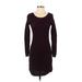 Ann Taylor LOFT Casual Dress - Sweater Dress Scoop Neck Long sleeves: Purple Print Dresses - Women's Size 2X-Small Tall