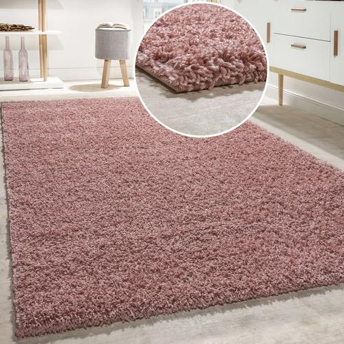 "Teppich PACO HOME ""Twister 500"" Teppiche Gr. B/L: 160 cm x 220 cm, 44 mm, 1 St., pink Wohnzimmerteppiche Uni Hochflor Shaggy mit hoher Fadendichte"