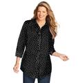 Plus Size Women's Perfect Three Quarter Sleeve Shirt by Woman Within in Black Allover Dot (Size 5X)