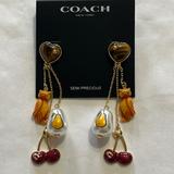 Coach Jewelry | Coach Semi Precious Stone Statement Drop Earrings Owl Pear Cherry | Color: Gold | Size: Os