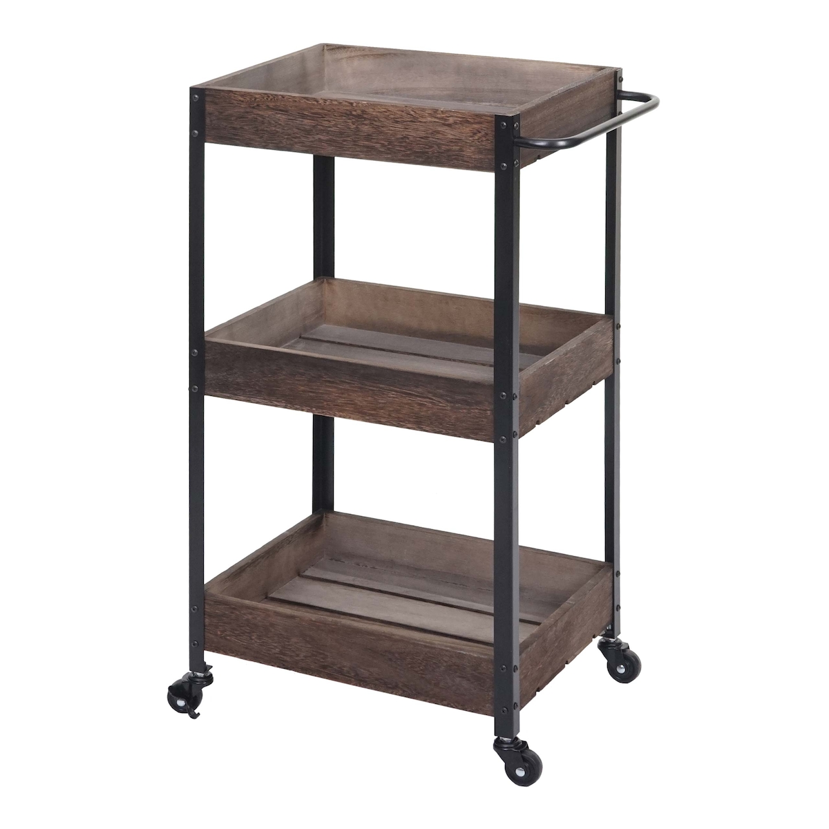 Mendler Servierwagen HWC-H22, Küchenwagen Barwagen Teewagen Beistellwagen Rollwagen, Massiv-Holz ~ shabby braun Image
