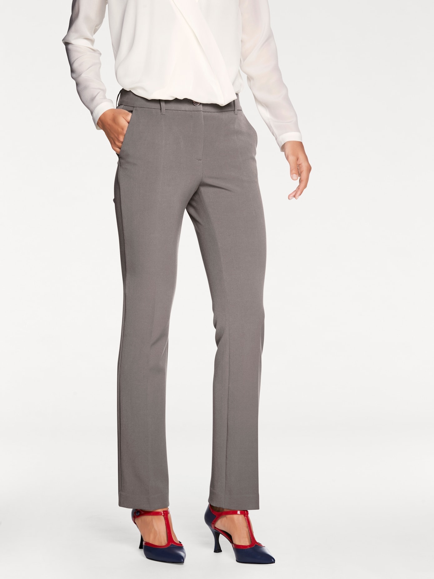 Stretch-Hose HEINE, Damen, Gr. 36, Normalgrößen, grau (taupe), 62% Polyester, 33% Viskose, 5% Elasthan, unifarben, lang, Hosen