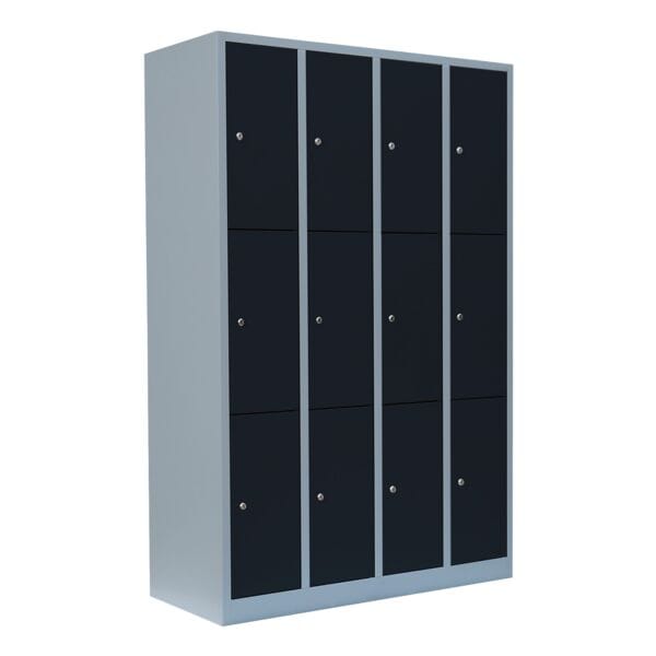 Lüllmann Schließfachschrank - 4 Abteile - 12 Fächer grau
