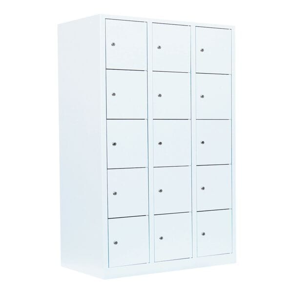Lüllmann Schließfachschrank - 3 Abteile - 15 Fächer weiß