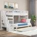 Separable Twin over Twin/Full Wod Bunk Bed with Twin Trundle / 4 Drawers Storage Stairs / Side 2-Tier Shelves - Gray