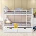 White Wood Full over Full Bunk Bed with 2 Drawers and Ladder for Sleepover Guest Room Furniture, 79.6''L*56.5''W*62.9''H, 172LBS