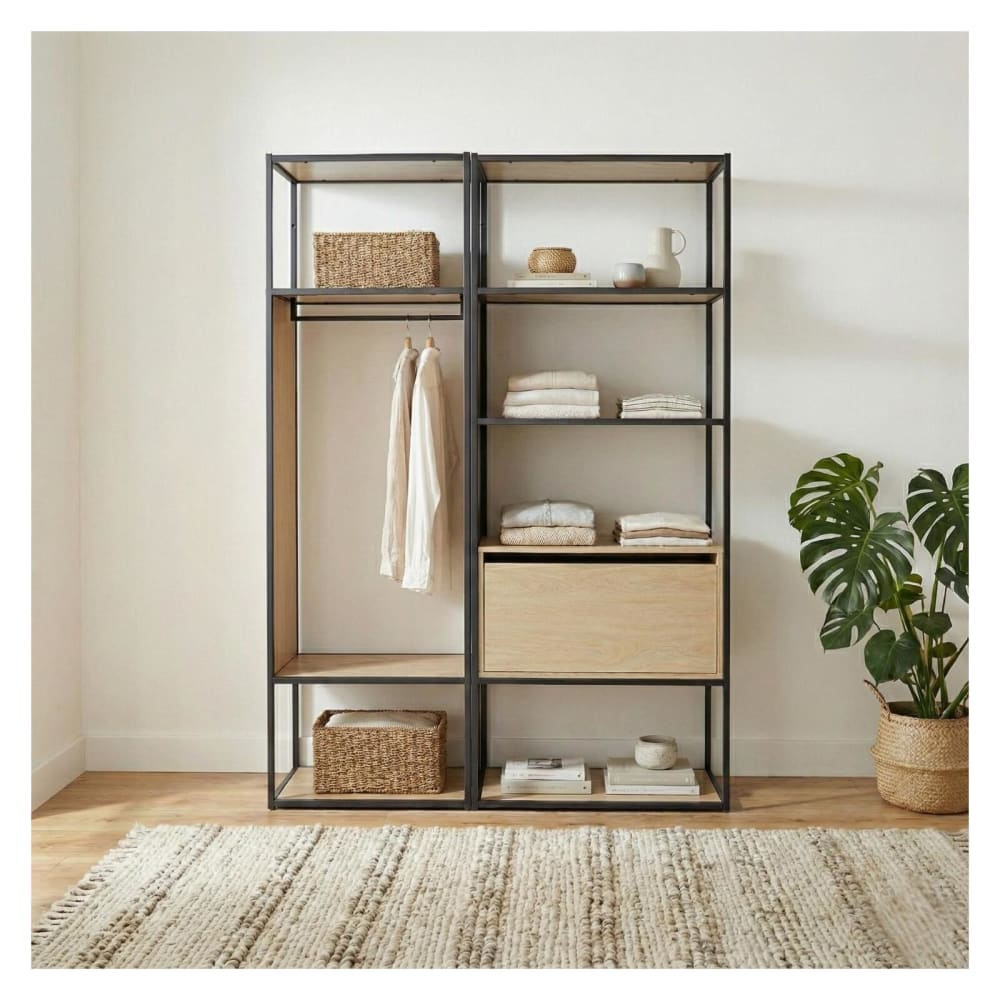 Portants vêtements bois et métal noir - Lot de 2