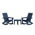 WestinTrends Ashore 3 Piece Patio Rocking Chair Set All Weather Poly Lumber Adirondack Rocker Bistro Set Porch Patio Chairs Set of 2 with Large Side Table Navy Blue