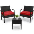 Tappio Outdoor Furniture 3 Piece Patio Bistro Furniture Set Rattan Conversation Chairs Set with Side Table and Cushions Patio Furniture Sets for Balcony Garden Porch Red