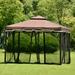 Saim Outdoor Patio Garden Double Roof Gazebo Canopy with Netting for Backyard Poolside and Deck 9.8x9.8 FT Brown