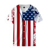 JDEFEG Mens Shirts Dress Shirts Men Couple Summer Flag Printed Short Baseball Jacket Loose Casual Shirts Slim Fit Mens Dress Shirt French Shirts for Men White Xl