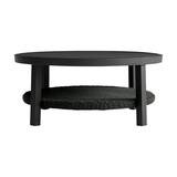 Grand Black Aluminum Outdoor Round Conversation Table with Wicker Shelf