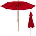 Costway 9.5 FT Patio Rope Pulley Wooden Umbrella Market w/Fiberglass Ribs Outdoor Red