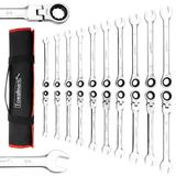 EastVita 20-Piece SAE and Metric Ratcheting Combination Wrench Set Ratchet Wrenches Set Cr-V Constructed Chrome Vanadium Steel Wrench Set 1/2 3/8 1/4 Adapter