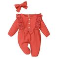 JDEFEG Rompers Baby Girl Clothes Piece Linen Baby Bow Cotton One Romper Lace Girl Jumpsuit Girls Romper&Jumpsuit Toddler Jumpsuits Girls Cotton Blend Orange 80
