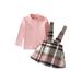 2Pcs Kids Toddler Girls Dress Sets Long Sleeve Knit T-shirt + Plaid Suspender Dress Fall Outfits