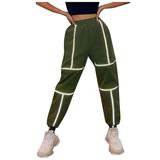 Dadaria Cargo Pants Women Baggy Streetwear Reflective Strip Beam Pants Sports Trousers Cargo Pants Green M Female
